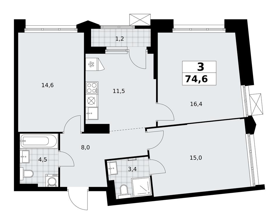 2-BD Apartment Sale, 74.6 sq. m. at Desnarechie, kvartal № 23, Desyonovskoye Settlement, Moscow, Russia #2 2-BD Apartment Sale, 74.6 sq. m. at Desnarechie, kvartal № 23, Desyonovskoye Settlement, Moscow, Russia #2