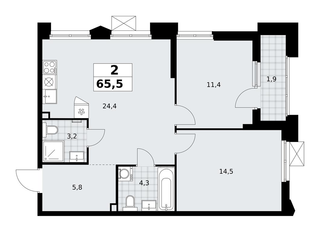 1-BD Apartment Sale, 65.5平方米 at Desnarechie, kvartal № 23, Desyonovskoye Settlement, Moscow, Russia #2 1-BD Apartment Sale, 65.5平方米 at Desnarechie, kvartal № 23, Desyonovskoye Settlement, Moscow, Russia #2