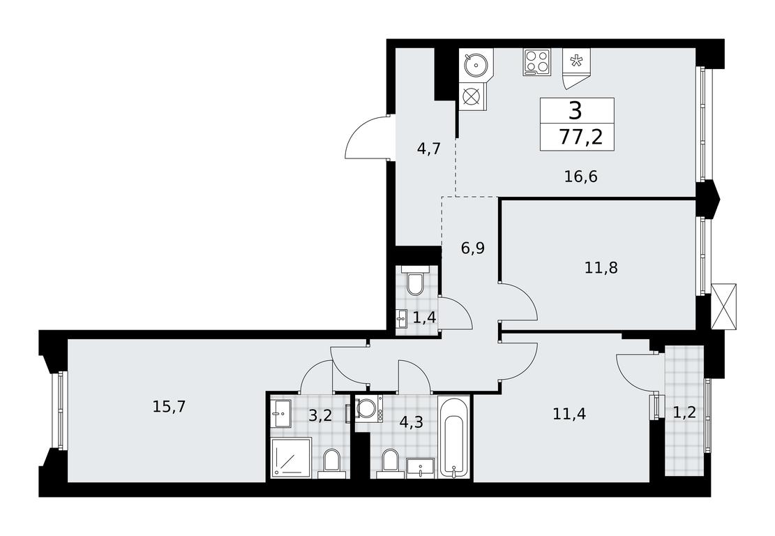 2-BD Apartment Sale, 77.2 sq. m. at Desnarechie, kvartal № 23, Desyonovskoye Settlement, Moscow, Russia #1