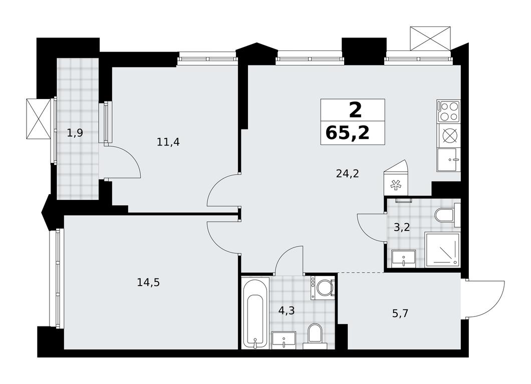 1-BD Apartment Sale, 65.2平方米 at Desnarechie, kvartal № 23, Desyonovskoye Settlement, Moscow, Russia #2