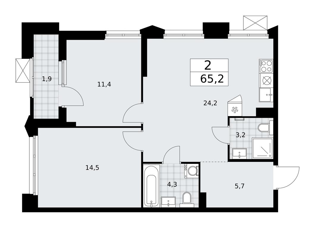 1-BD Apartment Sale, 65.2平方米 at Desnarechie, kvartal № 23, Desyonovskoye Settlement, Moscow, Russia #1
