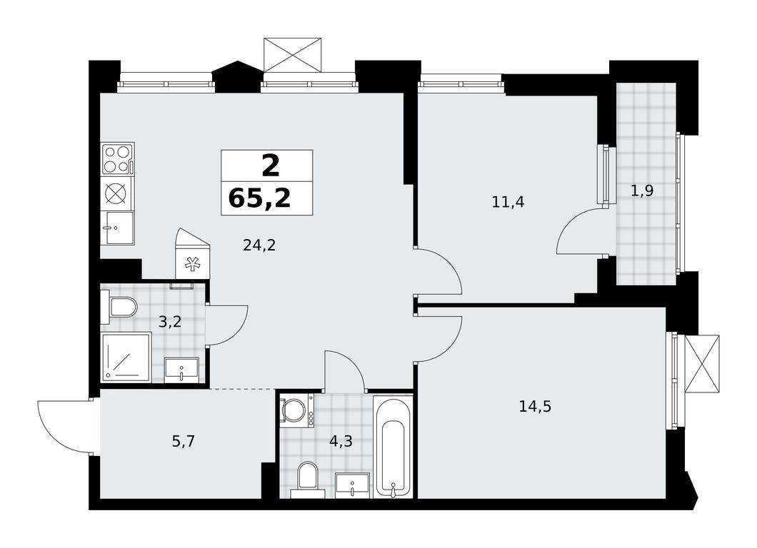 1-BD Apartment Sale, 65.2 sq. m. at Desnarechie, kvartal № 23, Desyonovskoye Settlement, Moscow, Russia #2
