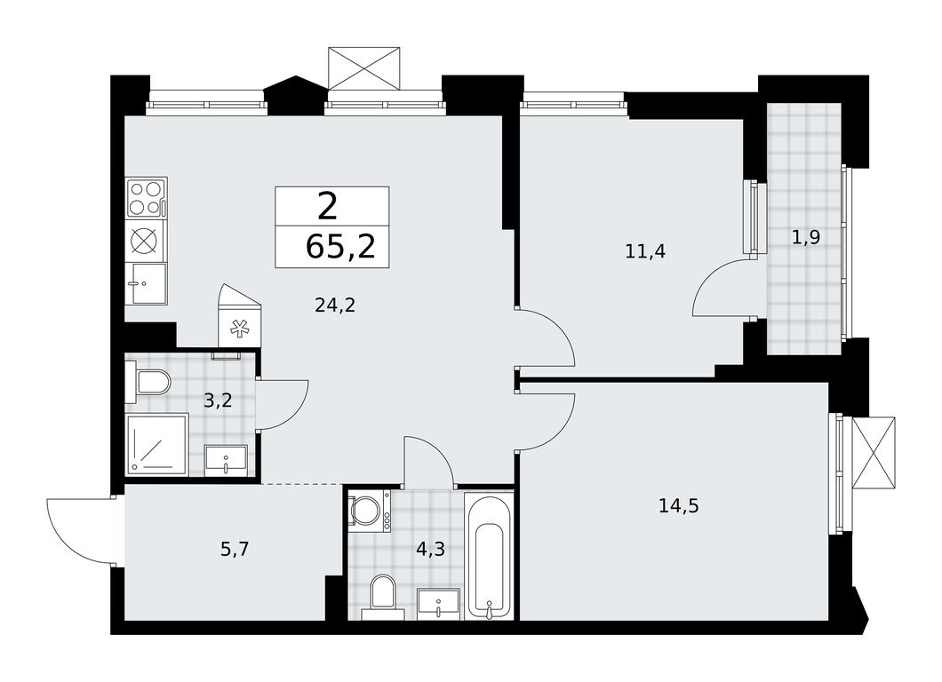 1-BD Apartment Sale, 65.2 sq. m. at Desnarechie, kvartal № 23, Desyonovskoye Settlement, Moscow, Russia #1