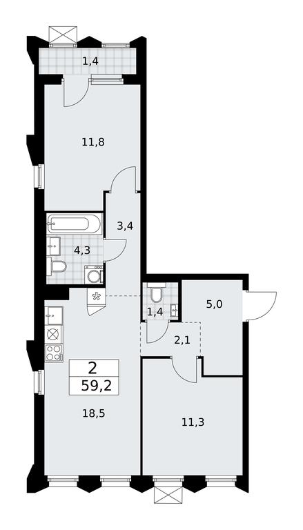 1-BD Apartment Sale, 59.2 sq. m. at Desnarechie, kvartal № 23, Desyonovskoye Settlement, Moscow, Russia #1