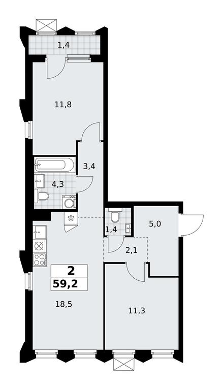 1-BD Apartment Sale, 59.2 sq. m. at Desnarechie, kvartal № 23, Desyonovskoye Settlement, Moscow, Russia #2