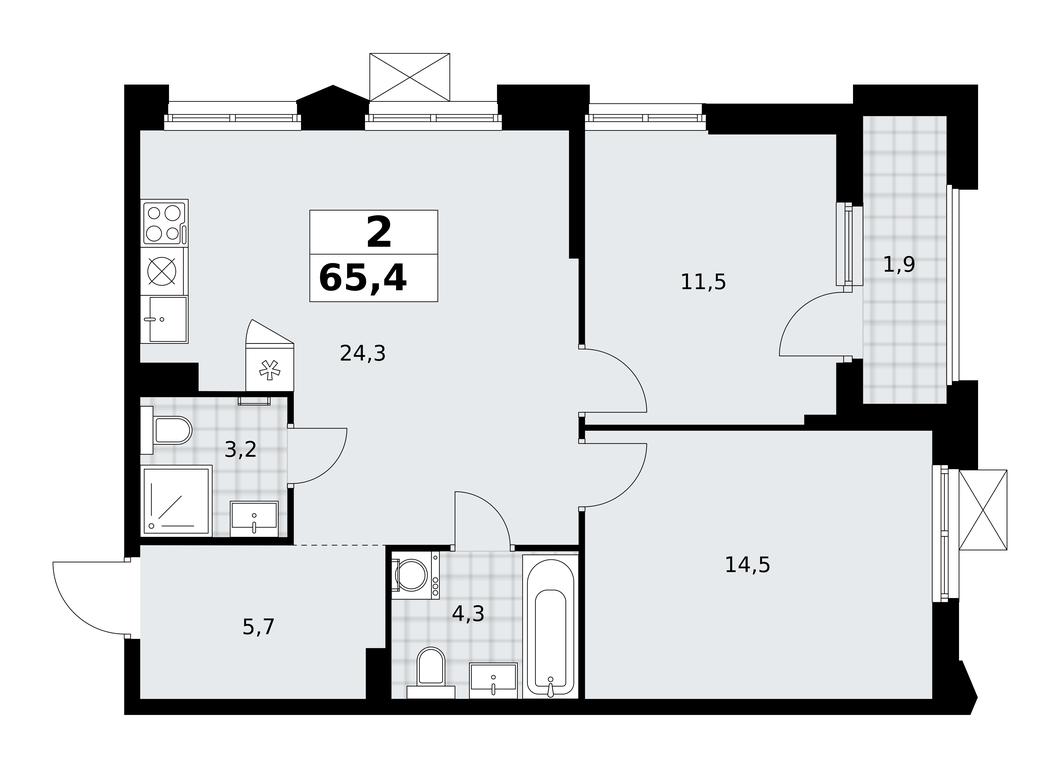 1-BD Apartment Sale, 65.4 sq. m. at Desnarechie, kvartal № 23, Desyonovskoye Settlement, Moscow, Russia #2