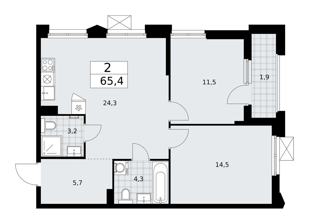 1-BD Apartment Sale, 65.4 sq. m. at Desnarechie, kvartal № 23, Desyonovskoye Settlement, Moscow, Russia #1