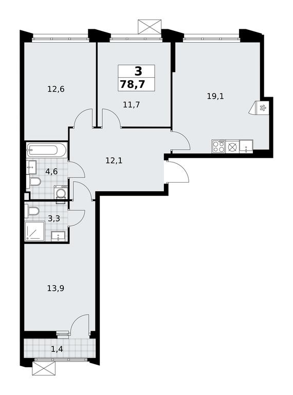 2-BD Apartment Sale, 78.7 sq. m. at Desnarechie, kvartal № 23, Desyonovskoye Settlement, Moscow, Russia #2