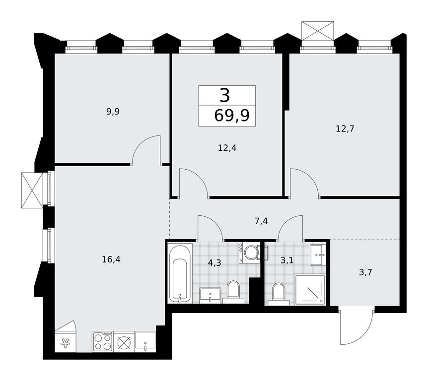 2-BD Apartment Sale, 69.9平方米 at Desnarechie, kvartal № 23, Desyonovskoye Settlement, Moscow, Russia #1