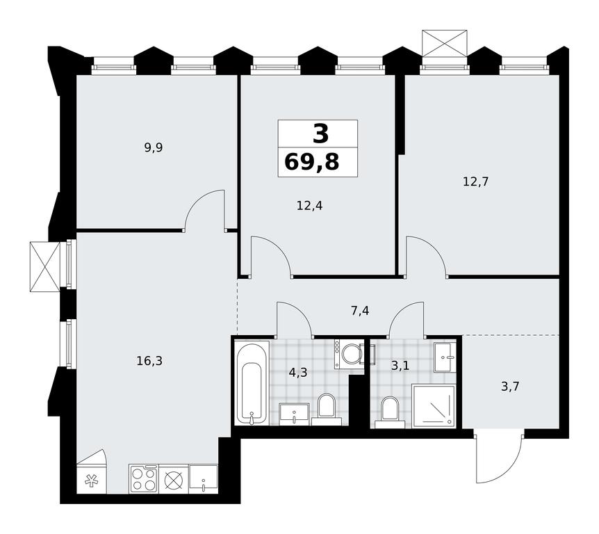2-BD Apartment Sale, 69.8平方米 at Desnarechie, kvartal № 23, Desyonovskoye Settlement, Moscow, Russia #2