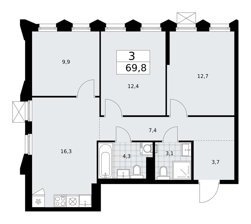2-BD Apartment Sale, 69.8平方米 at Desnarechie, kvartal № 23, Desyonovskoye Settlement, Moscow, Russia #1