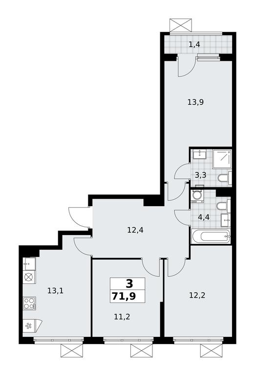 2-BD Apartment Sale, 71.9 sq. m. at Desnarechie, kvartal № 23, Desyonovskoye Settlement, Moscow, Russia #2 2-BD Apartment Sale, 71.9 sq. m. at Desnarechie, kvartal № 23, Desyonovskoye Settlement, Moscow, Russia #2