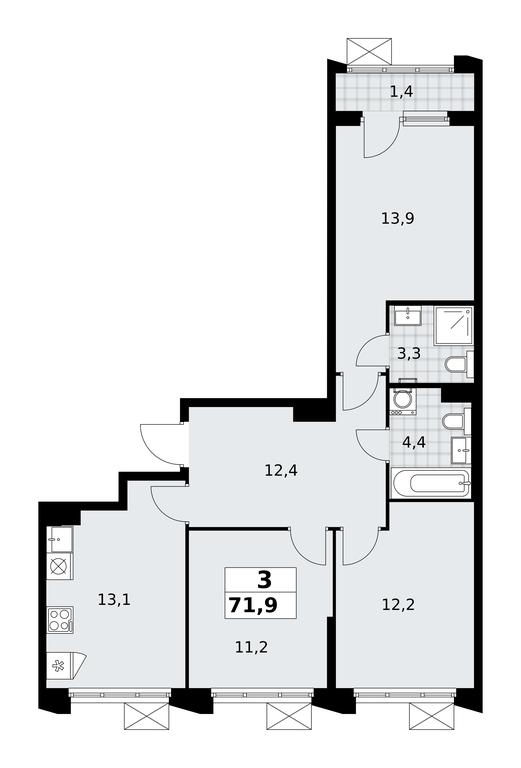 2-BD Apartment Sale, 71.9 sq. m. at Desnarechie, kvartal № 23, Desyonovskoye Settlement, Moscow, Russia #2