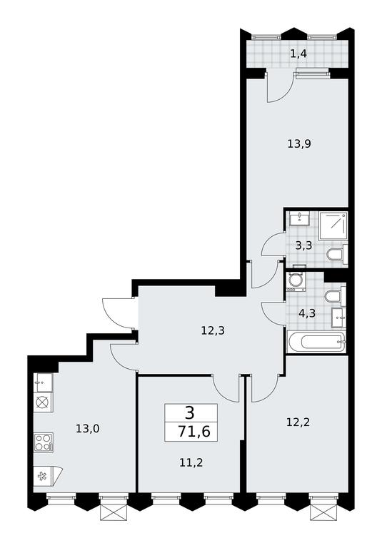 2-BD Apartment Sale, 71.6平方米 at Desnarechie, kvartal № 23, Desyonovskoye Settlement, Moscow, Russia #1 2-BD Apartment Sale, 71.6平方米 at Desnarechie, kvartal № 23, Desyonovskoye Settlement, Moscow, Russia #1