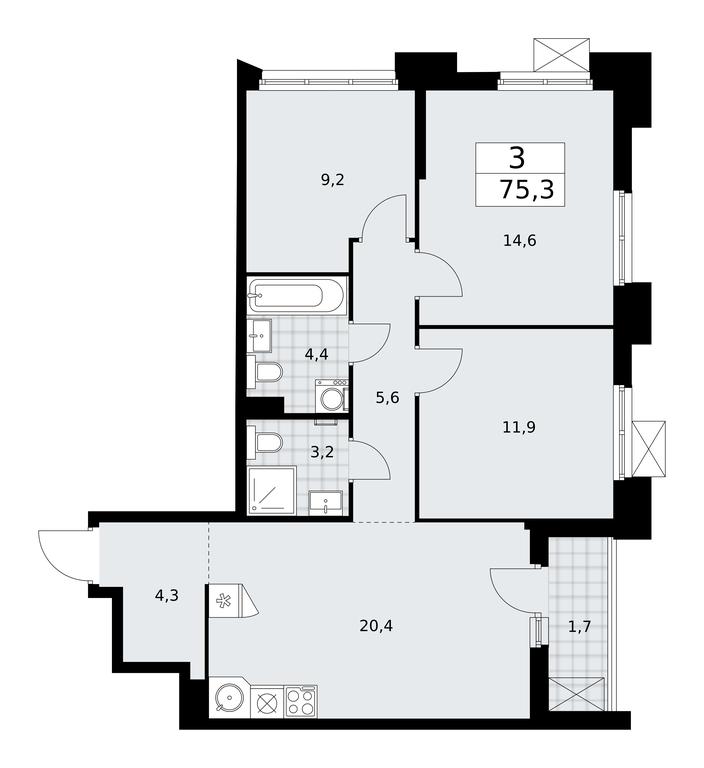 2-BD Apartment Sale, 75.3 sq. m. at Desnarechie, kvartal № 23, Desyonovskoye Settlement, Moscow, Russia #1 2-BD Apartment Sale, 75.3 sq. m. at Desnarechie, kvartal № 23, Desyonovskoye Settlement, Moscow, Russia #1