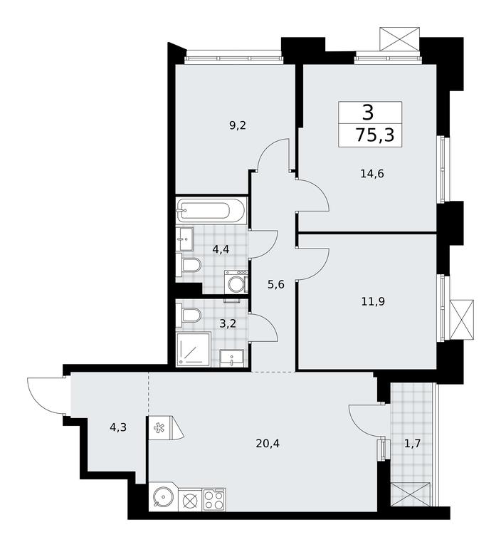 2-BD Apartment Sale, 75.3平方米 at Desnarechie, kvartal № 23, Desyonovskoye Settlement, Moscow, Russia #1 2-BD Apartment Sale, 75.3平方米 at Desnarechie, kvartal № 23, Desyonovskoye Settlement, Moscow, Russia #1