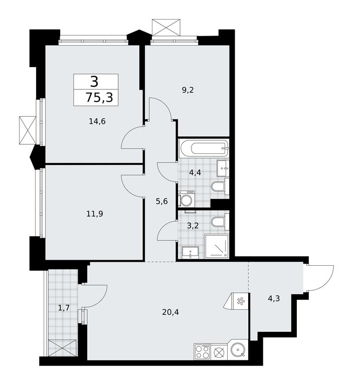 2-BD Apartment Sale, 75.3 sq. m. at Desnarechie, kvartal № 23, Desyonovskoye Settlement, Moscow, Russia #1 2-BD Apartment Sale, 75.3 sq. m. at Desnarechie, kvartal № 23, Desyonovskoye Settlement, Moscow, Russia #1