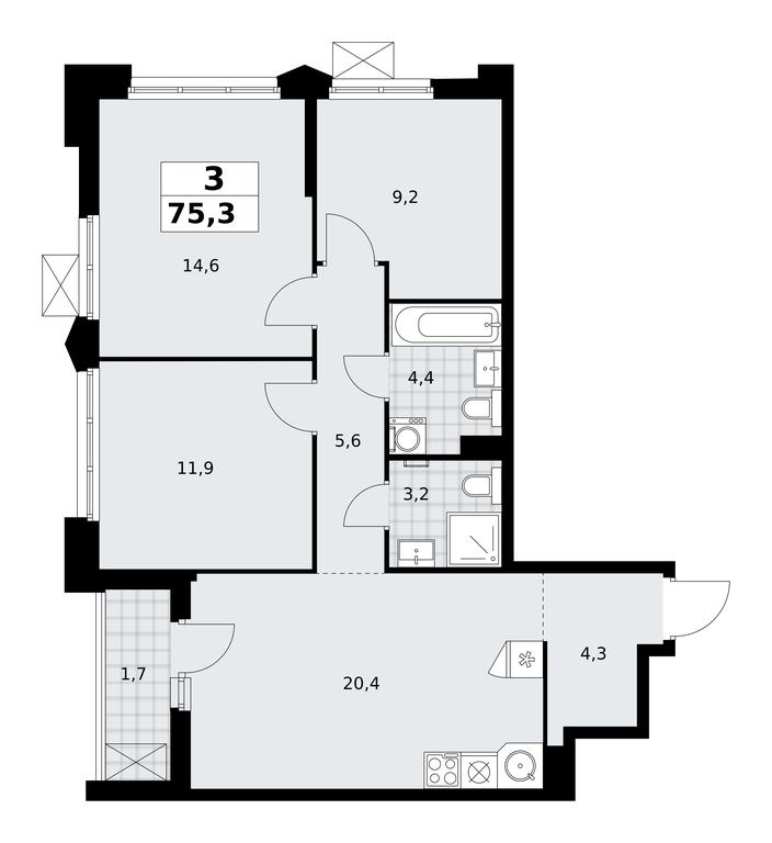 2-BD Apartment Sale, 75.3 sq. m. at Desnarechie, kvartal № 23, Desyonovskoye Settlement, Moscow, Russia #2 2-BD Apartment Sale, 75.3 sq. m. at Desnarechie, kvartal № 23, Desyonovskoye Settlement, Moscow, Russia #2