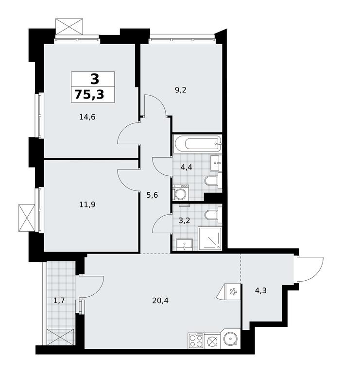 2-BD Apartment Sale, 75.3平方米 at Desnarechie, kvartal № 23, Desyonovskoye Settlement, Moscow, Russia #2 2-BD Apartment Sale, 75.3平方米 at Desnarechie, kvartal № 23, Desyonovskoye Settlement, Moscow, Russia #2
