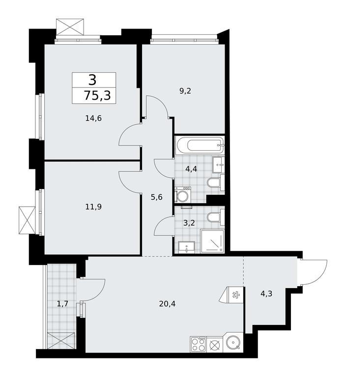 2-BD Apartment Sale, 75.3平方米 at Desnarechie, kvartal № 23, Desyonovskoye Settlement, Moscow, Russia #1 2-BD Apartment Sale, 75.3平方米 at Desnarechie, kvartal № 23, Desyonovskoye Settlement, Moscow, Russia #1