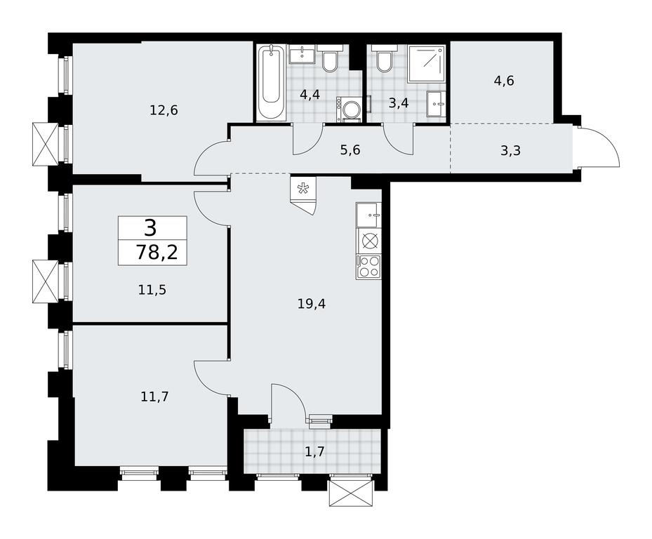 2-BD Apartment Sale, 78.2 sq. m. at Desnarechie, kvartal № 23, Desyonovskoye Settlement, Moscow, Russia #1