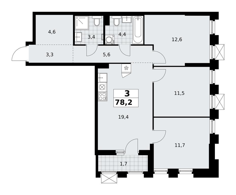 2-BD Apartment Sale, 78.2 sq. m. at Desnarechie, kvartal № 23, Desyonovskoye Settlement, Moscow, Russia #2
