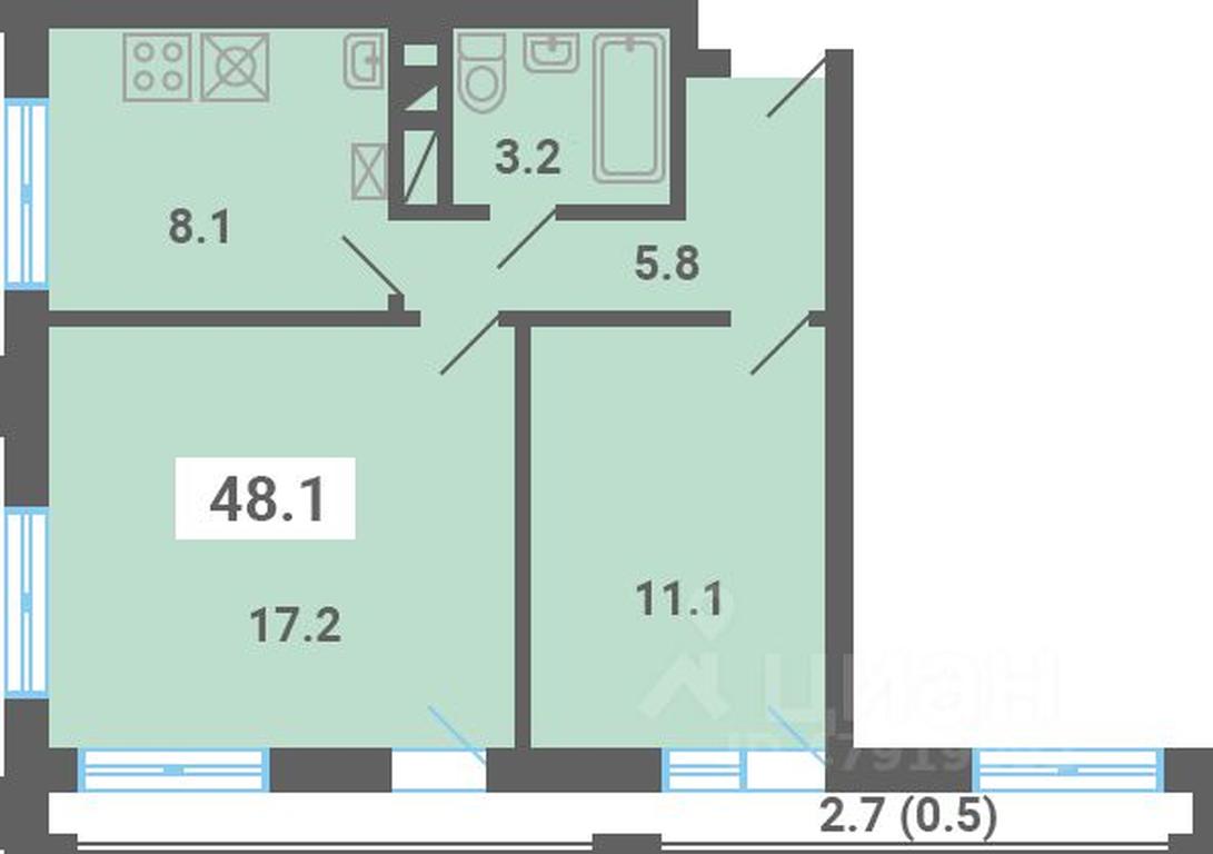 1-BD Apartment Sale, 48.1 sq. m. at Iuzhnaya dolina, mikrorayon Yuzhnyye Gorki, posyolok Meshcherino, Leninskiy City District, Moscow Region, Russia #1