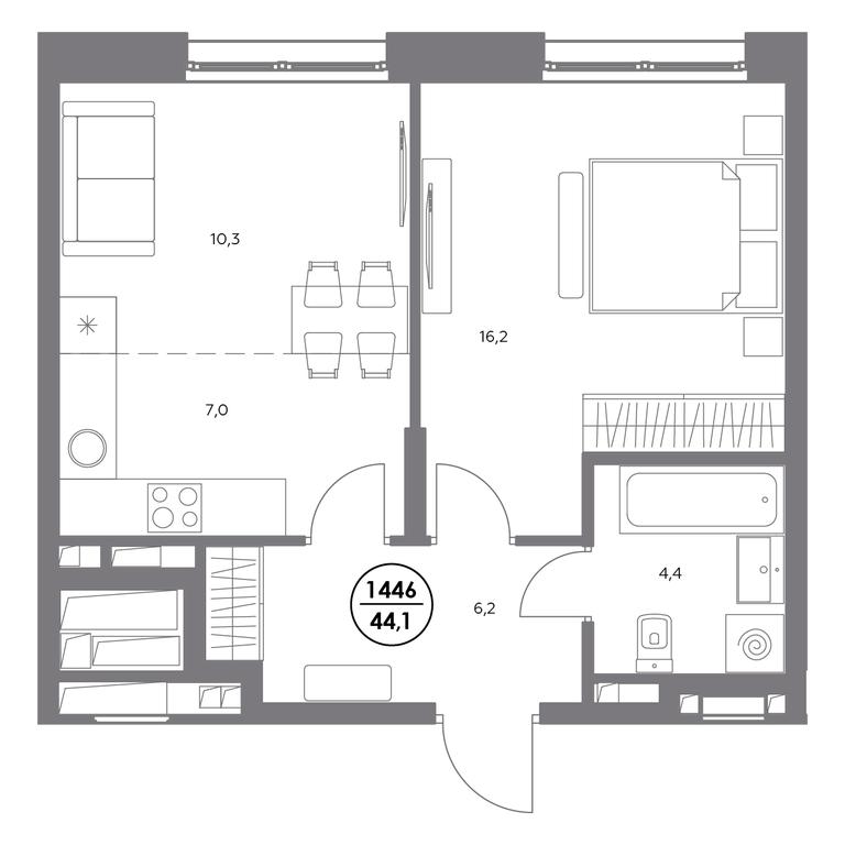 2-BD Apartment Sale, 44.1平方米 at Admiral, Shosseynaya Street, 4А, Moscow, Russia #2