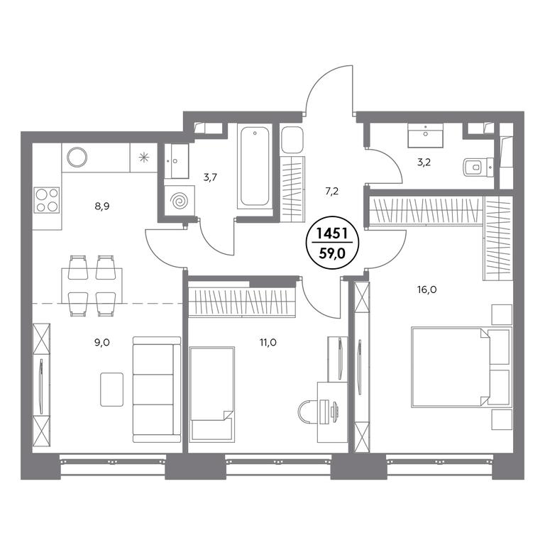 3-BD Apartment Sale, 59 sq. m. at Admiral, Shosseynaya Street, 4А, Moscow, Russia #1