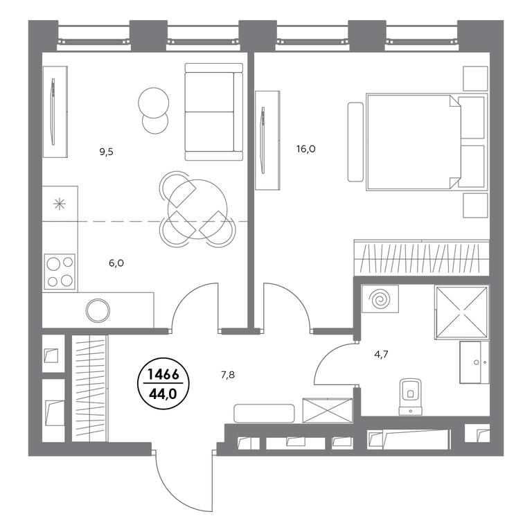 2-BD Apartment Sale, 44 sq. m. at Admiral, Shosseynaya Street, 4А, Moscow, Russia #1