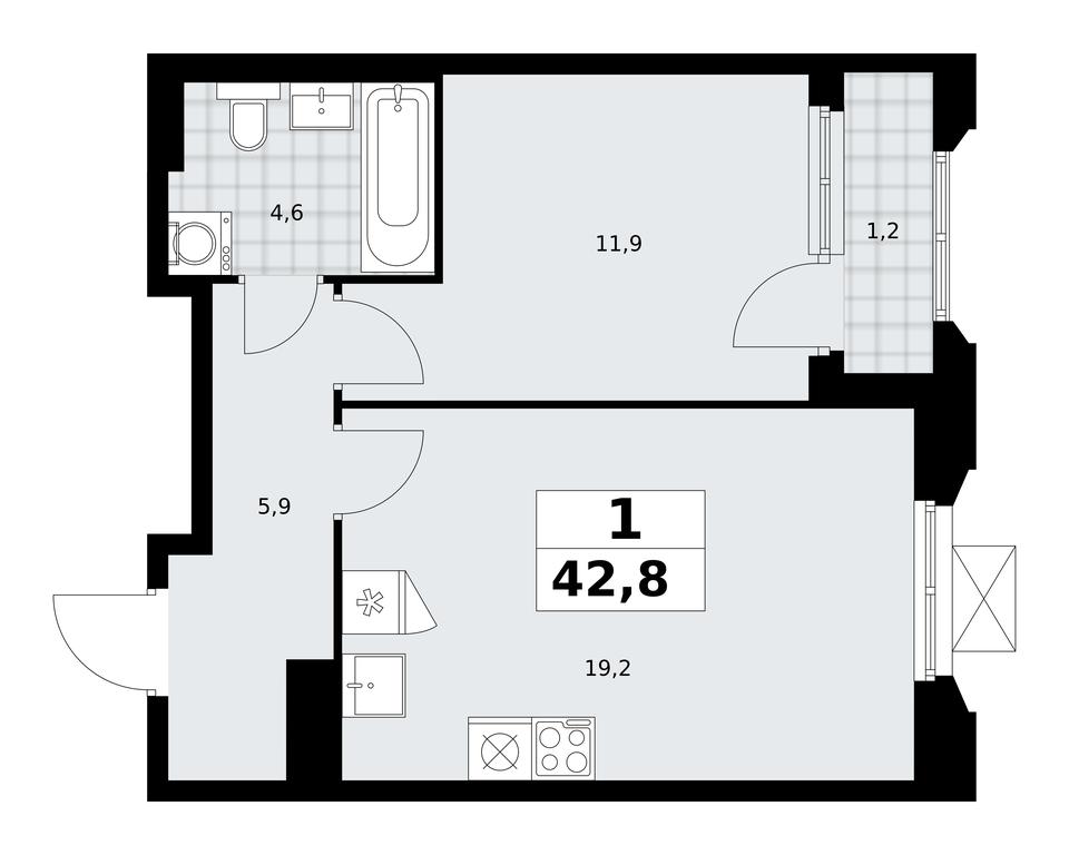 Apartment Sale, 42.8平方米 at Desnarechie, kvartal № 23, Desyonovskoye Settlement, Moscow, Russia #2