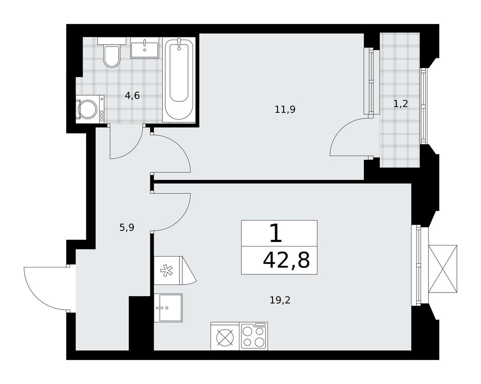 Apartment Sale, 42.8平方米 at Desnarechie, kvartal № 23, Desyonovskoye Settlement, Moscow, Russia #1