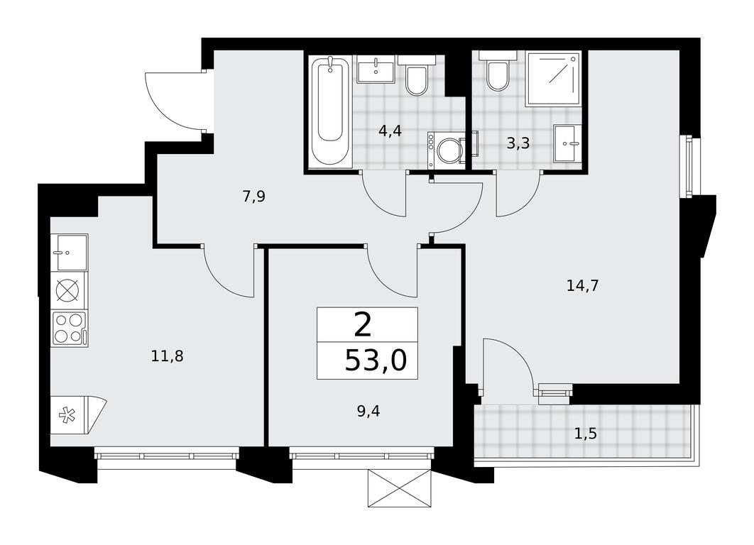 1-BD Apartment Sale, 53 sq. m. at Desnarechie, kvartal № 23, Desyonovskoye Settlement, Moscow, Russia #1