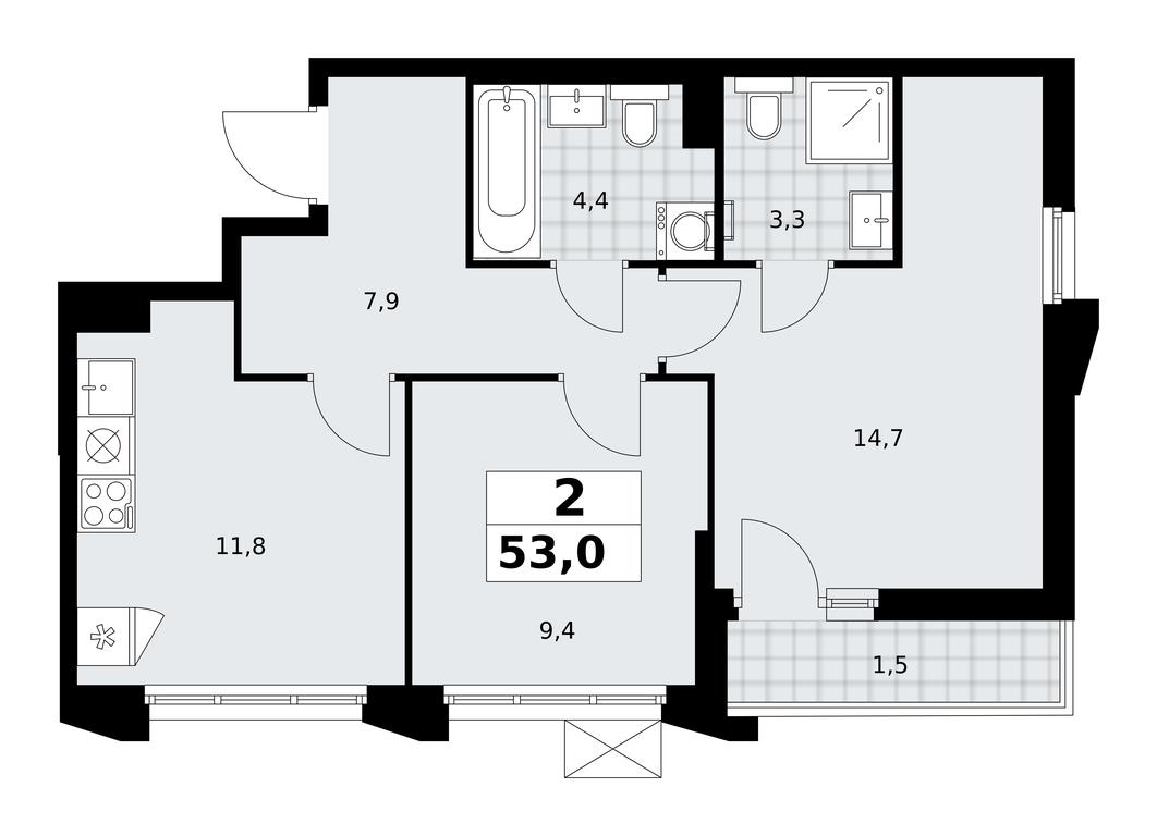 1-BD Apartment Sale, 53 sq. m. at Desnarechie, kvartal № 23, Desyonovskoye Settlement, Moscow, Russia #2