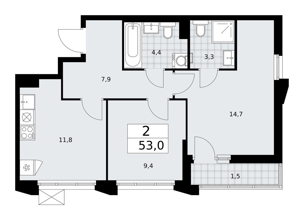 1-BD Apartment Sale, 53平方米 at Desnarechie, kvartal № 23, Desyonovskoye Settlement, Moscow, Russia #1