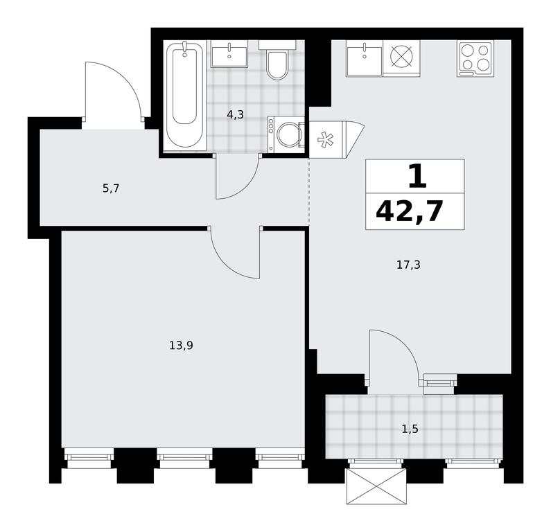 Apartment Sale, 42.7平方米 at Desnarechie, kvartal № 23, Desyonovskoye Settlement, Moscow, Russia #2