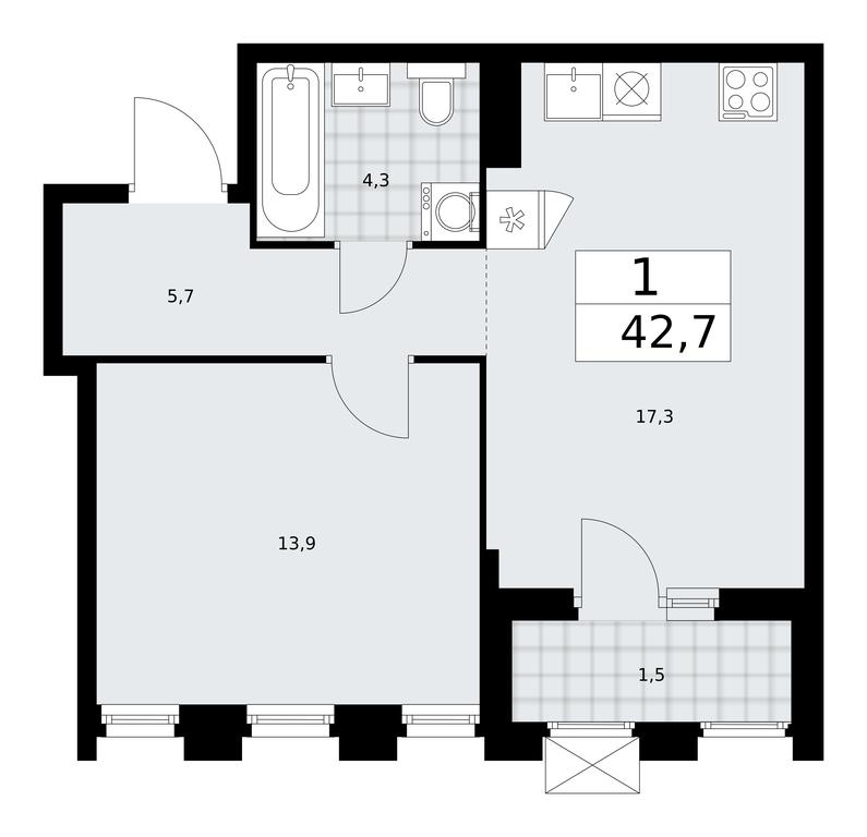 Apartment Sale, 42.7平方米 at Desnarechie, kvartal № 23, Desyonovskoye Settlement, Moscow, Russia #1