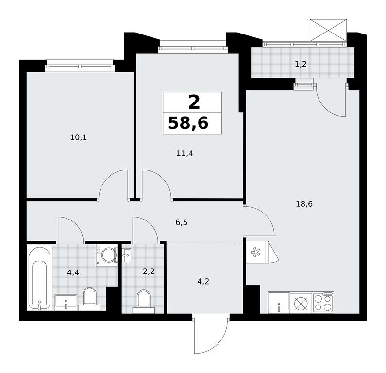 1-BD Apartment Sale, 58.6 sq. m. at Desnarechie, kvartal № 23, Desyonovskoye Settlement, Moscow, Russia #2 1-BD Apartment Sale, 58.6 sq. m. at Desnarechie, kvartal № 23, Desyonovskoye Settlement, Moscow, Russia #2