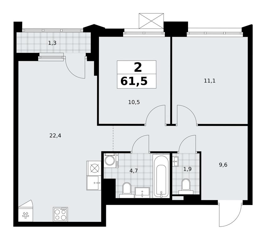 1-BD Apartment Sale, 61.5 sq. m. at Desnarechie, kvartal № 23, Desyonovskoye Settlement, Moscow, Russia #2 1-BD Apartment Sale, 61.5 sq. m. at Desnarechie, kvartal № 23, Desyonovskoye Settlement, Moscow, Russia #2