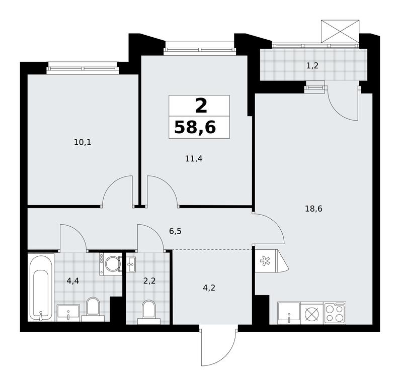1-BD Apartment Sale, 58.6 sq. m. at Desnarechie, kvartal № 23, Desyonovskoye Settlement, Moscow, Russia #2