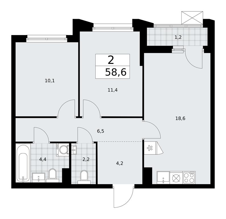 1-BD Apartment Sale, 58.6 sq. m. at Desnarechie, kvartal № 23, Desyonovskoye Settlement, Moscow, Russia #1