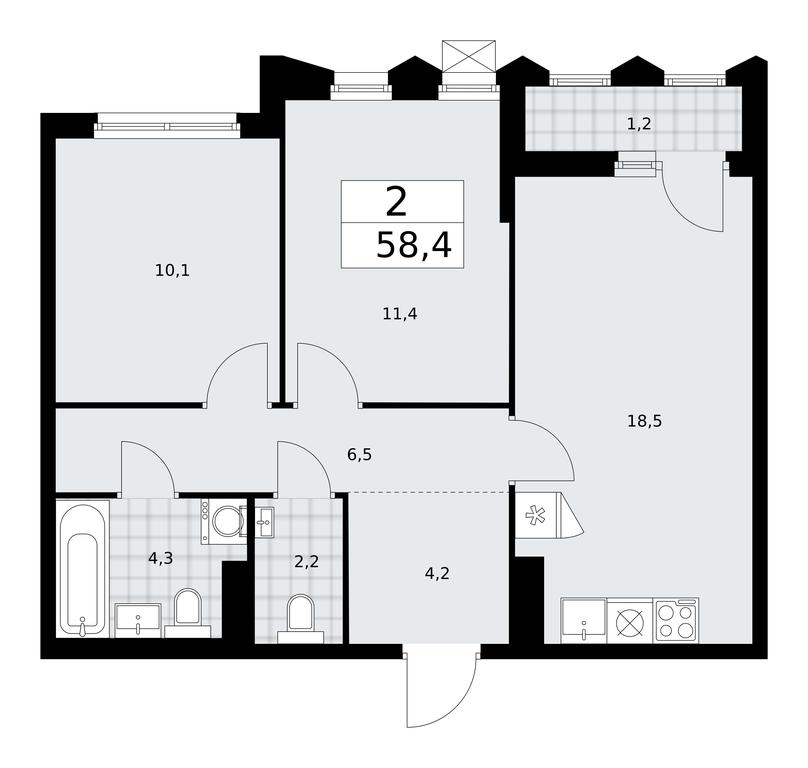 1-BD Apartment Sale, 58.4 sq. m. at Desnarechie, kvartal № 23, Desyonovskoye Settlement, Moscow, Russia #1