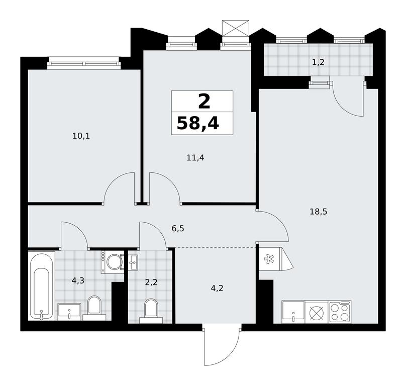 1-BD Apartment Sale, 58.4 sq. m. at Desnarechie, kvartal № 23, Desyonovskoye Settlement, Moscow, Russia #2