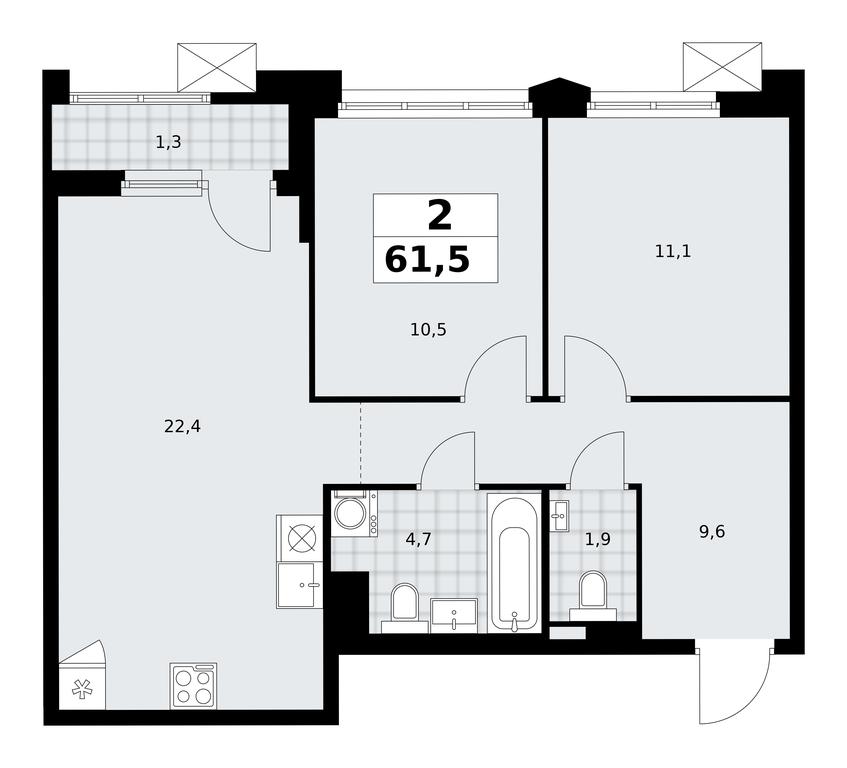 1-BD Apartment Sale, 61.5 sq. m. at Desnarechie, kvartal № 23, Desyonovskoye Settlement, Moscow, Russia #2 1-BD Apartment Sale, 61.5 sq. m. at Desnarechie, kvartal № 23, Desyonovskoye Settlement, Moscow, Russia #2