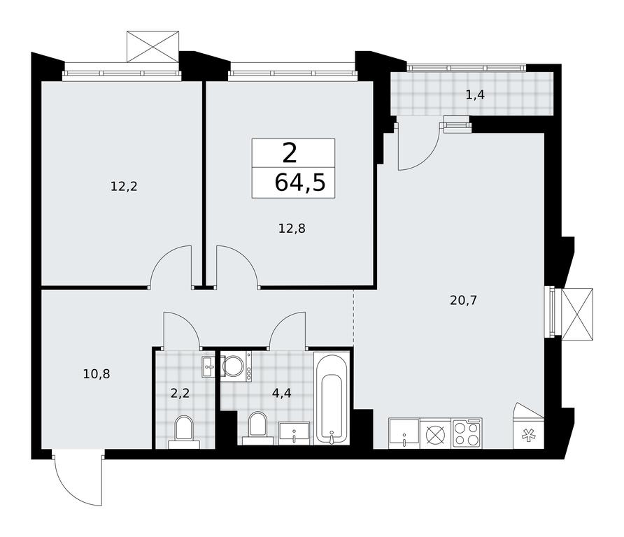 1-BD Apartment Sale, 64.5 sq. m. at Desnarechie, kvartal № 23, Desyonovskoye Settlement, Moscow, Russia #1