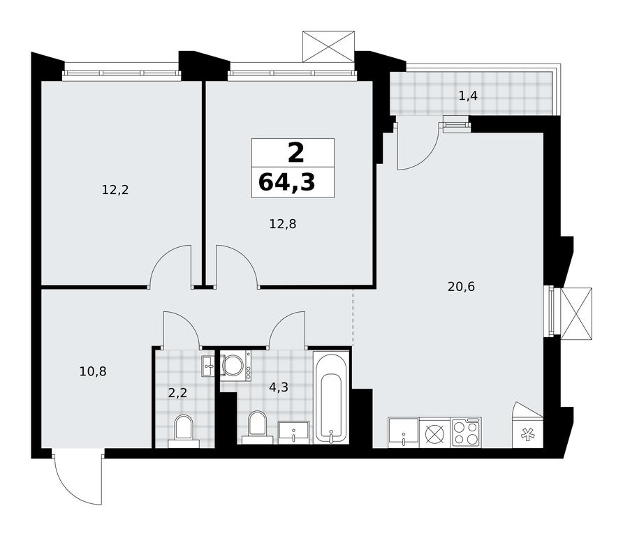 1-BD Apartment Sale, 64.3平方米 at Desnarechie, kvartal № 23, Desyonovskoye Settlement, Moscow, Russia #2 1-BD Apartment Sale, 64.3平方米 at Desnarechie, kvartal № 23, Desyonovskoye Settlement, Moscow, Russia #2