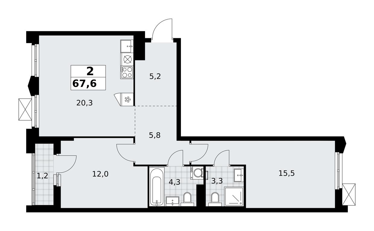 1-BD Apartment Sale, 67.6 sq. m. at Desnarechie, kvartal № 23, Desyonovskoye Settlement, Moscow, Russia #2