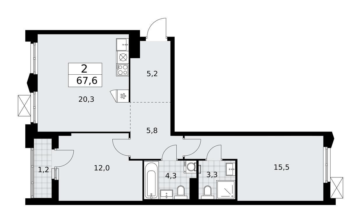 1-BD Apartment Sale, 67.6 sq. m. at Desnarechie, kvartal № 23, Desyonovskoye Settlement, Moscow, Russia #1