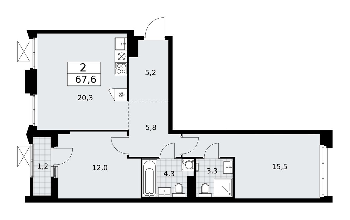 1-BD Apartment Sale, 67.6 sq. m. at Desnarechie, kvartal № 23, Desyonovskoye Settlement, Moscow, Russia #1