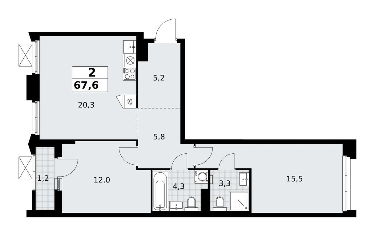 1-BD Apartment Sale, 67.6 sq. m. at Desnarechie, kvartal № 23, Desyonovskoye Settlement, Moscow, Russia #2